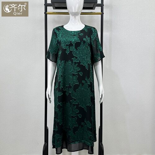 大码真丝妈妈连衣裙女夏季2025新款高端气质妈妈装显瘦短袖长裙子
