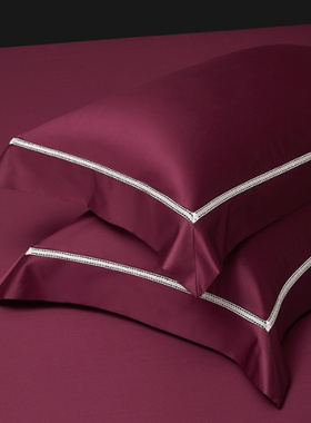 160S160支双股长绒棉镂空床单款四件套160S/2*100S 640TC酒红色