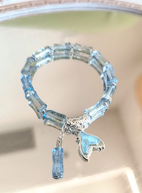 新款学生琉璃手链水晶鱼尾手链女孩玻璃水晶手链串珠手串送闺蜜