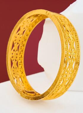 婚庆金镯子跨境女士手镯合金镀金镂空雕花图腾新娘手镯金色中式