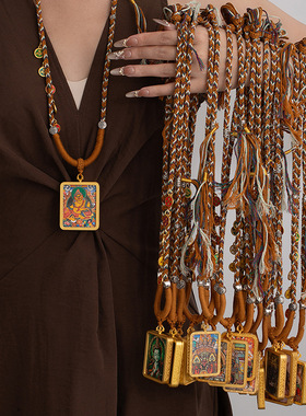 高保色藏式唐卡佛牌项链吊坠扎基拉姆招财平安文创八大守护神挂饰