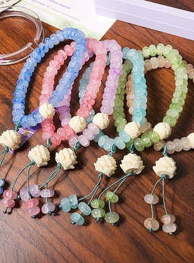 2条女生古风流苏手链新中式水墨算盘珠莲花纳福手链复古手串学生