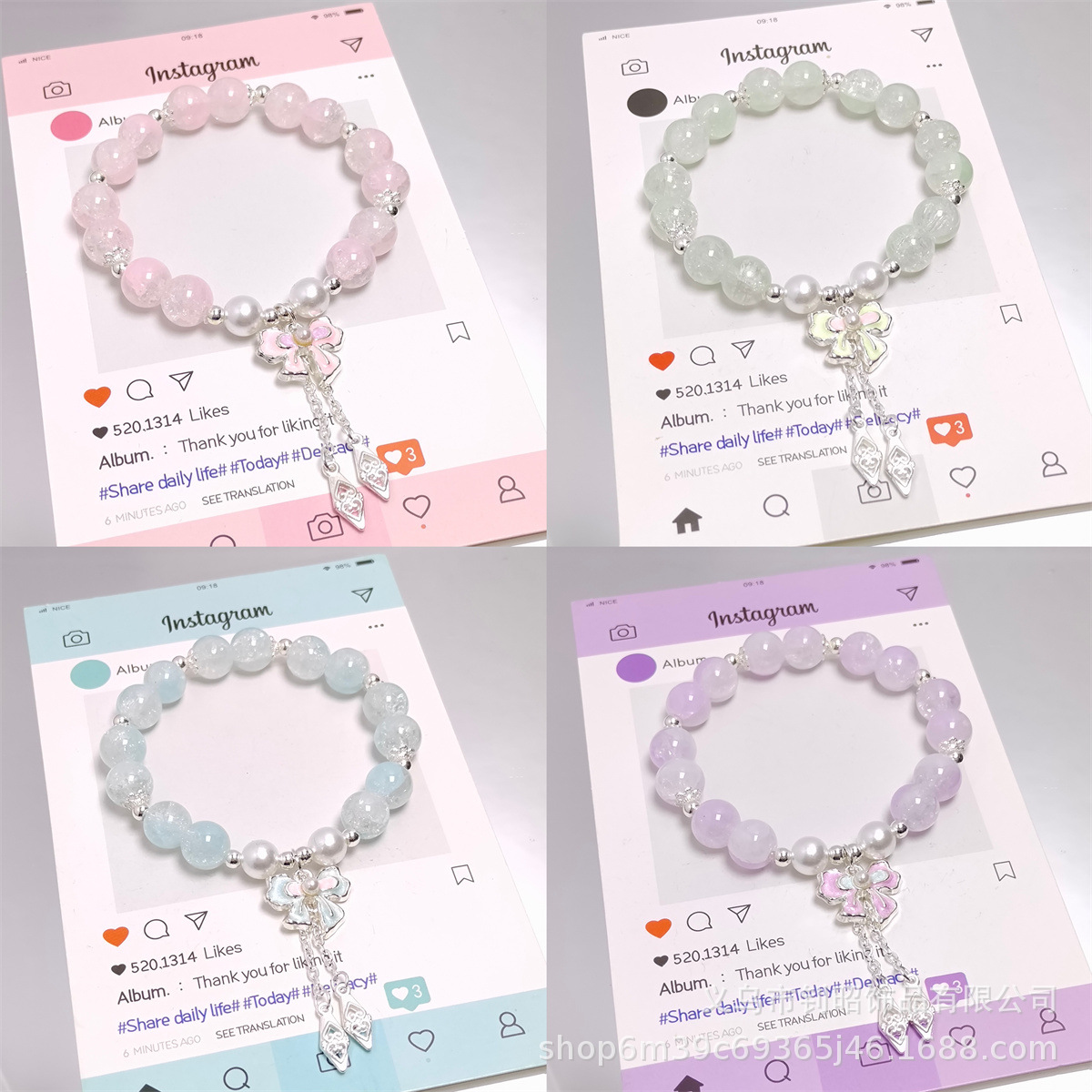 原创设计冬季新款仙女珍珠蝴蝶结玻璃手链甜美少女心学生精美手串