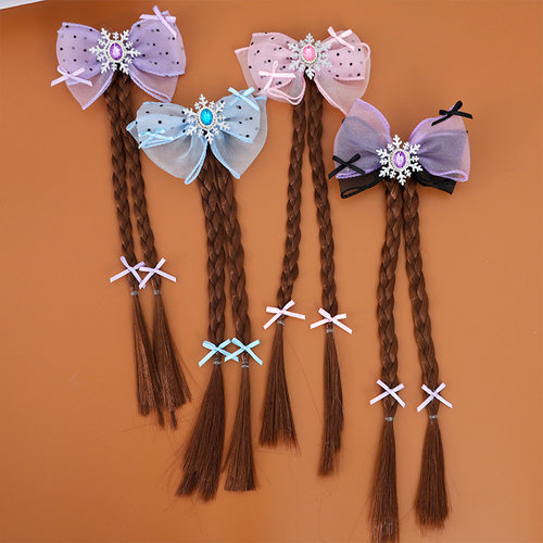 新款儿童蝴蝶结发饰假发麻花辫子发夹甜酷卡通辫小女孩对夹发饰