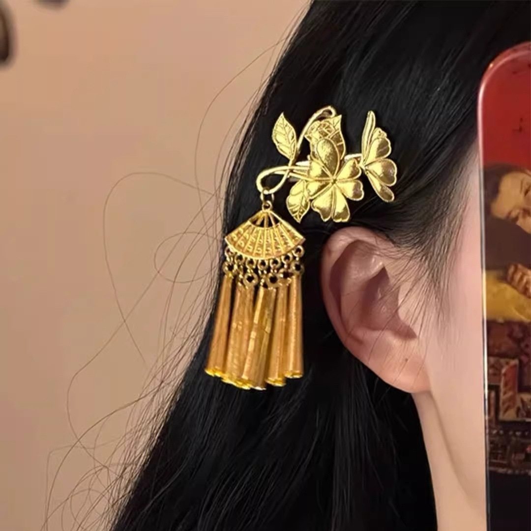 「浮光织语」虞书欣同款金色流苏树叶花朵发夹新中式民族风刘海夹,饰品/流行首饰/时尚饰品新,民族风发饰,淘宝优惠券,粉丝福利购,淘宝优惠卷