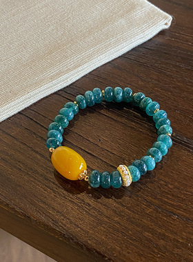 新中式复古古风简约玉髓算盘珠手串天然鸡油黄玛瑙路路通手链女生