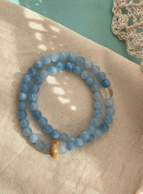 海蓝色天然石串珠手链女生双层叠戴古风手链手饰新中式清新蓝手串