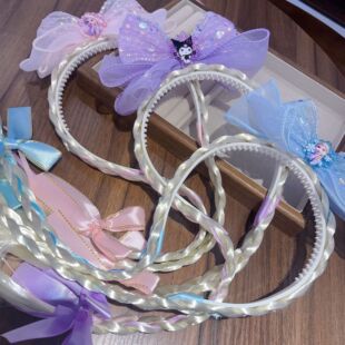 儿童假辫子发箍库洛米艾莎公主蝴蝶结麻花辫假发头扣生日装饰头饰