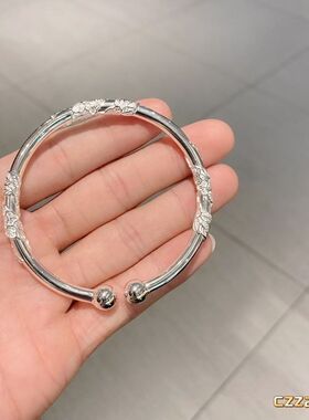 锌合金镀银仿古手镯女生古风手镯手饰繁花镯子实心镯子女孩礼物