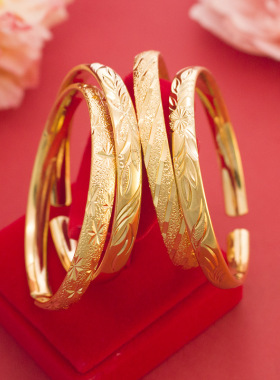 婚庆喜庆金镯子开口手镯沙金手镯女满天星流星雨铜镀金中式手镯