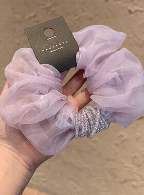 法式优雅紫色网纱大肠发圈女高级感气质小众扎头发皮筋头绳发饰品