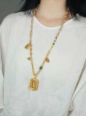 国风仿珍珠水晶唐卡吊坠链葫芦长款毛衣链可拆卸链条古装配饰项链