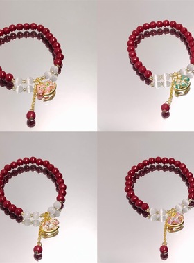 新款仿朱砂色猫眼摇摇木马手链高级感学生手串女生红琉璃手链礼物