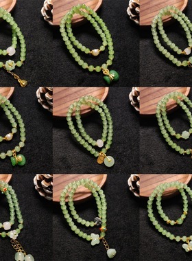 小清新碧钰色双圈手链女桃花平安扣时尚百搭手串景区热销饰品