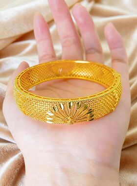 孔雀开屏镂空手镯合金卡扣手镯女宽边镯子婚庆喜庆大金镯子女手镯