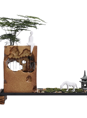 高山流水喷泉陶瓷办公景观摆件