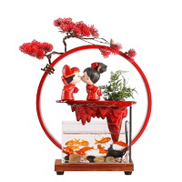 魚缸婚慶流水?dāng)[件禮物送新人一對