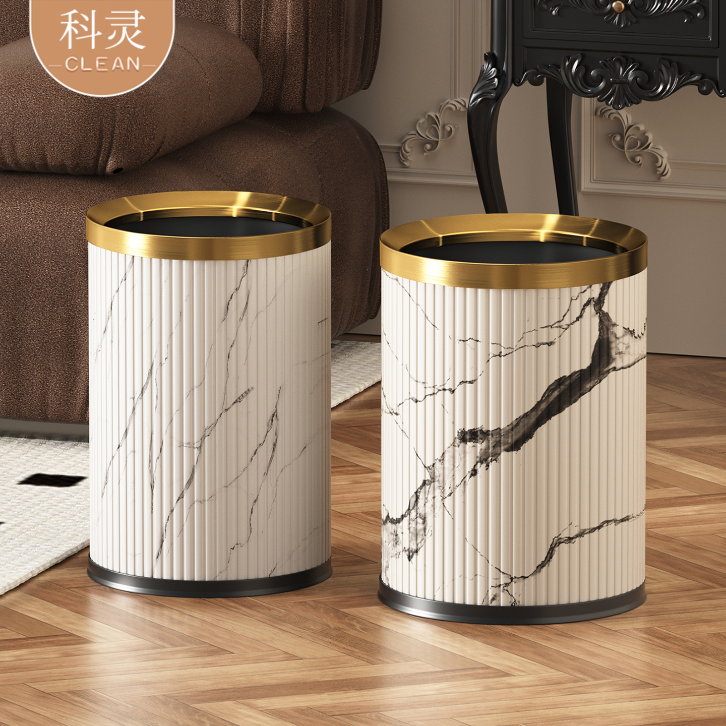 寒江雪垃圾桶国风水墨纹皮革