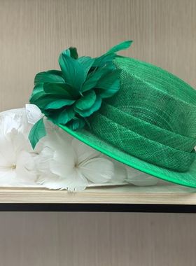 女士夏季英伦复古遮阳帽麻纱平顶礼帽优雅气质花朵时尚度假沙滩帽