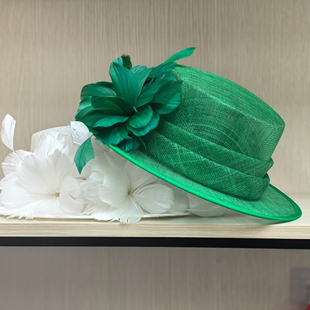 女士夏季英伦复古遮阳帽麻纱平顶礼帽优雅气质花朵时尚度假沙滩帽