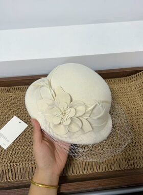 羊毛呢盆帽女秋冬法式千金风显脸小优雅卷边渔夫帽名媛气质小礼帽
