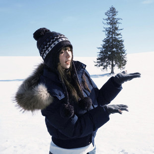 藏青色韩系短款棉服女大毛领独特超好看冬装显瘦小个子棉袄厚外套