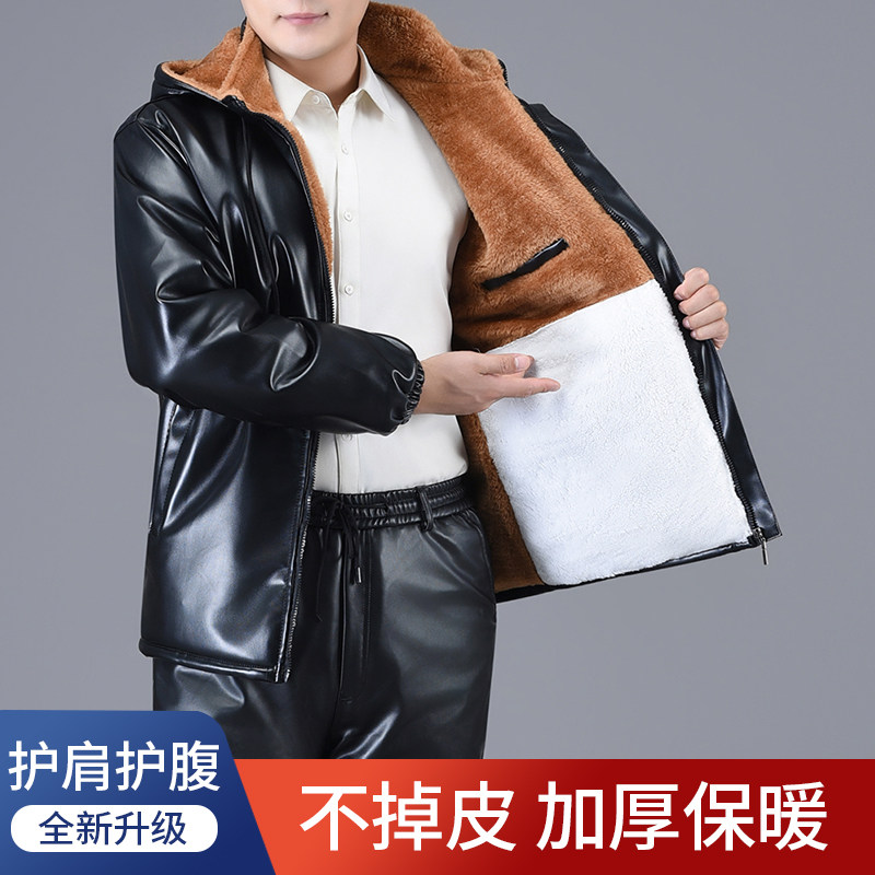 骑行代驾皮衣男加绒加厚外卖骑手防水防风防污保暖抗寒工装皮棉衣,男装,皮衣,淘宝优惠券,粉丝福利购,淘宝优惠卷