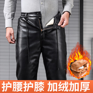 皮裤 亚邦 男加绒加厚摩托车防风防水男士 中老年皮裤 宽松 服饰