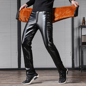 修身 防风防水摩托车骑行机车弹力青年小脚男士 皮裤 男加绒加厚冬季