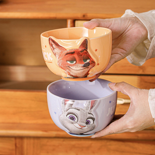 迪士尼zootopia疯狂动物城尼克朱迪联名饭碗儿童浮雕陶瓷餐具套装