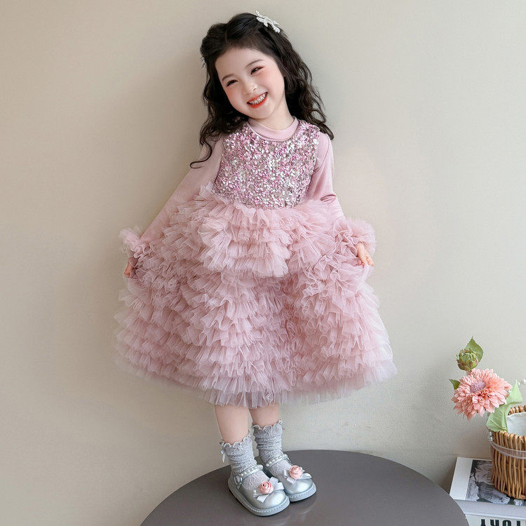 女宝宝早春套装裙子超好看的公主蛋糕裙两件套女童春天长袖连衣裙
