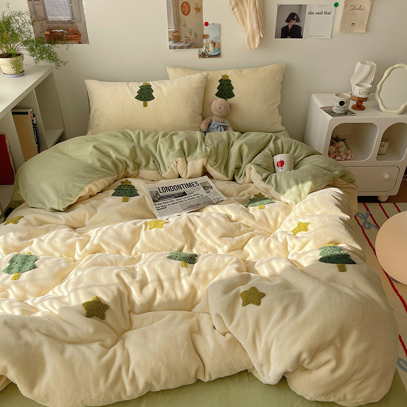 冬季加厚牛奶绒毛巾绣床上四件套