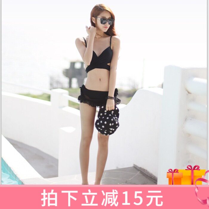 TerryBB新款韩国比基尼分体泳装女超显白显瘦聚拢性感泳衣女黑色
