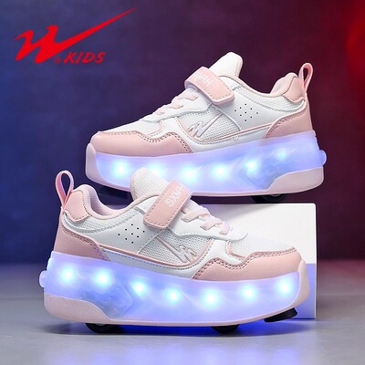 双星暴走鞋女童运动轮滑鞋闪灯新款带轮子儿童四轮可伸缩溜冰鞋