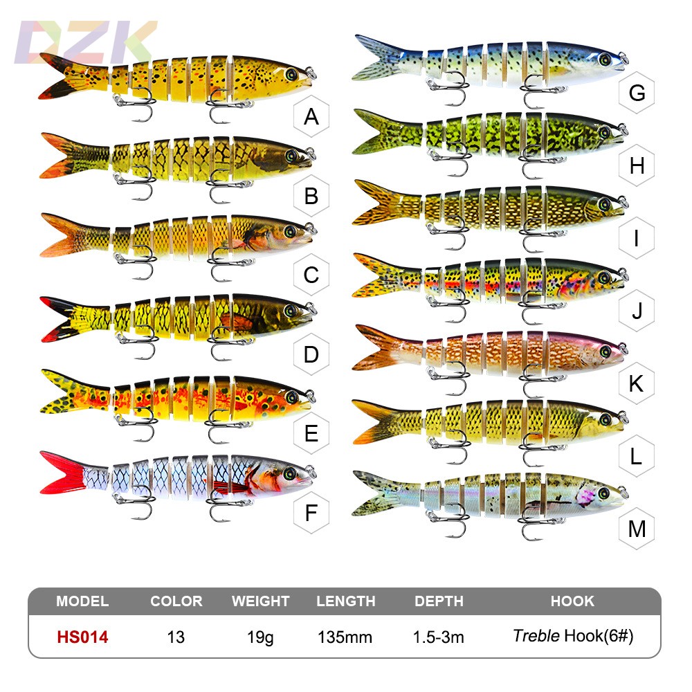 13.28cm 路亚12色多段鱼饵19g路亚塑料鱼饵硬饵多节鱼HS014翘嘴b6