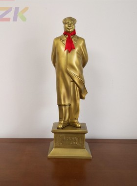 毛主席铜像黄铜客厅摆件毛泽东雕塑像风衣背手站像办公室工艺摆b5