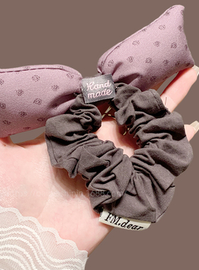 复古韩系小碎花条纹充棉蝴蝶结发圈2025新款优雅紫色发饰头绳发绳