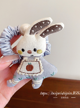 韩国布艺卡通兔子发圈儿童可爱百搭发绳扎马尾皮筋高级感发饰头饰