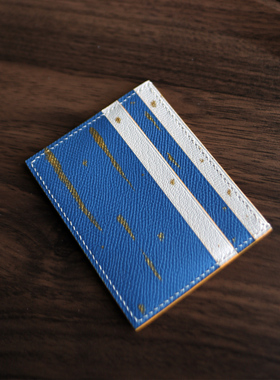 HIBBERS原创设计手工缝制EPSOM牛皮配法羊『泼金』薄款便携卡包