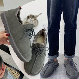 冬季男士雪地靴系鞋带真皮工装鞋加厚保暖时尚低帮学生面包鞋