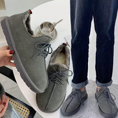 冬季男士雪地靴系鞋带真皮工装鞋加厚保暖时尚低帮学生面包鞋