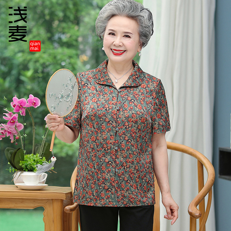 中老年夏装女衬衫老人短袖妈妈衬衣60岁70奶奶雪纺上衣老太太唐装
