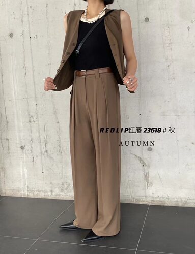 红唇休闲高腰拖地裤西装裤