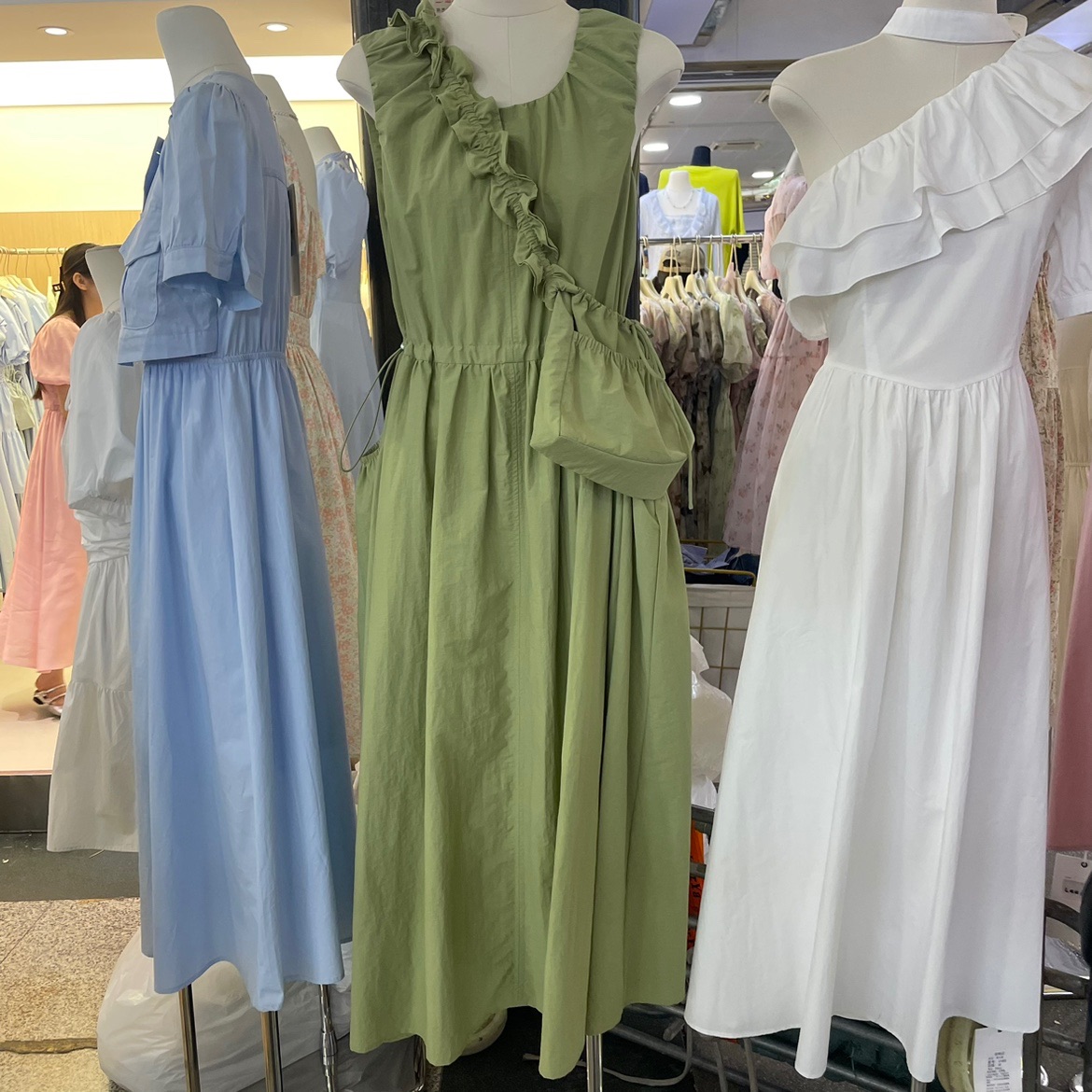 FST 夏季新款欧洲站洋气减龄抽绳收腰吊带裙时髦高级感工装连衣裙