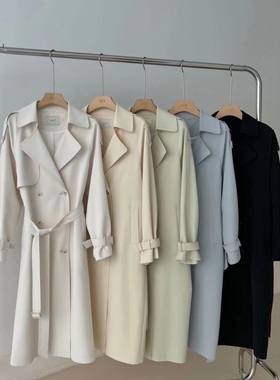 FST 风衣外套女中长款春季新款英伦风黄色双排扣宽松垂感气质大衣