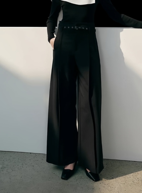 艾诺丝同款2026春新款时尚百搭黑色显瘦阔腿裤西装休闲裤女156630