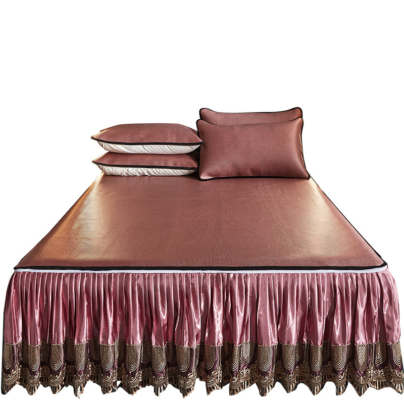 HIGH-END BED SKIRT ICE RATTAN MAT THREE-PIECE SUMMER ICE SILK MAT FOLDABLE AIR CONDITIONER STRAW MAT TO SLEEP NAKED 1.8M BED