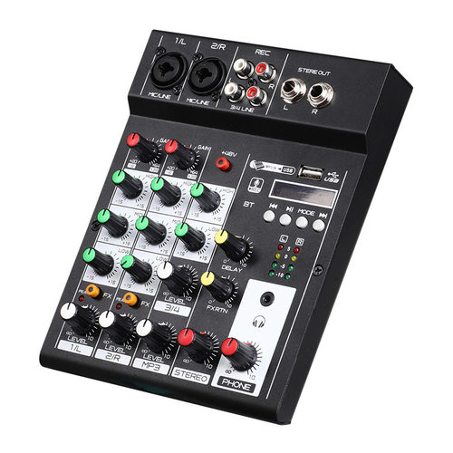 4路小型调音台 110v220v混音器带混响家用K歌蓝牙USB直播调音台F4