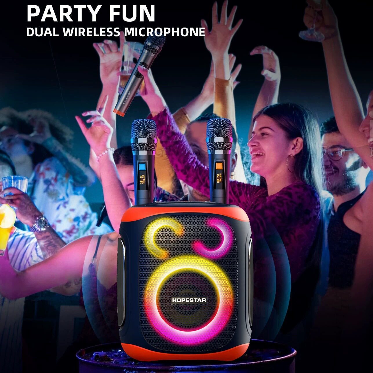 华达PARTY130户外炫彩灯蓝牙音箱120W大功率超重低音炮无线麦克风图片