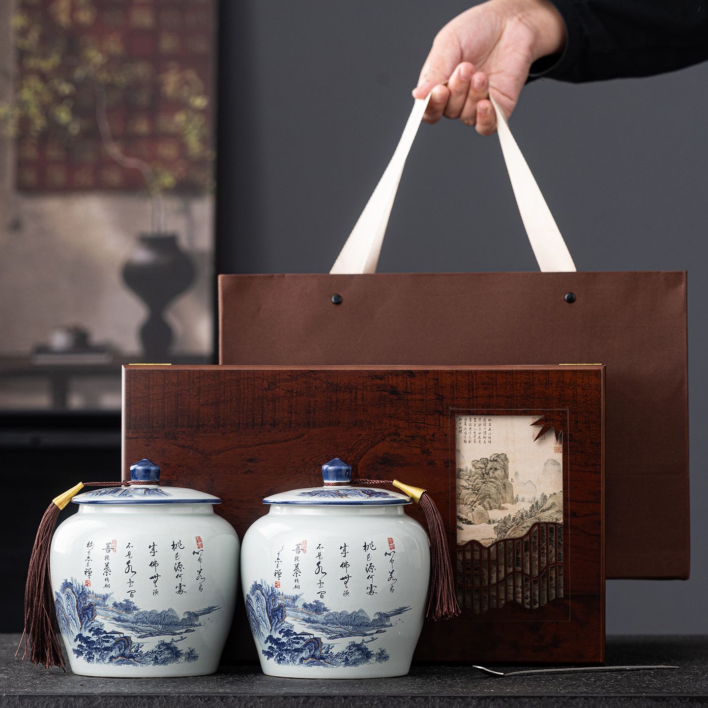 高端陶瓷茶叶罐礼盒装空盒子半斤通用木盒茶叶包装盒空礼品盒批发